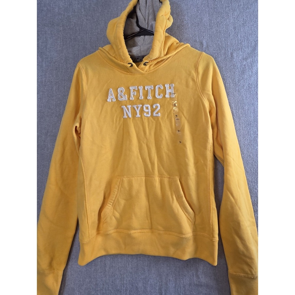 Abercrombie & Fitch Retro Spellout Logo Hoodie Womens M Golden Yellow Y2K NEW